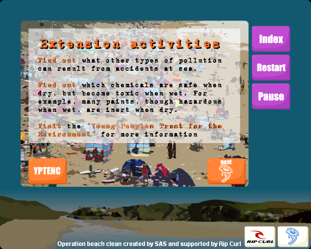 Surfers Against Sewage - Operation Beach Clean Flash Site Case KS3 Activities Page